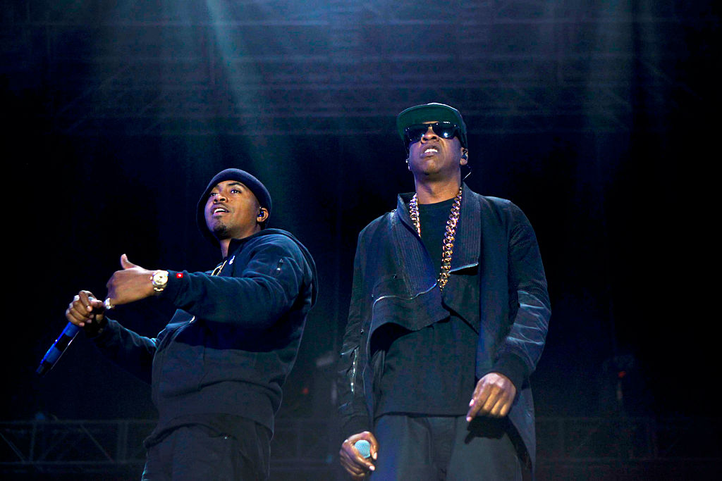 INDIO, CA April 12, 2014: Nas was joined by Jay-Z while he performed on the outdoor stage at the Coa